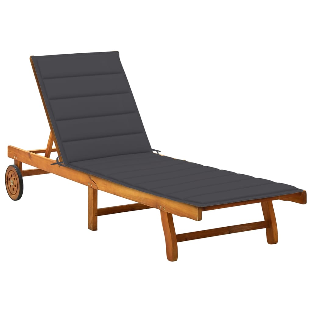Chaise longue avec coussin en bois d'acacia massif