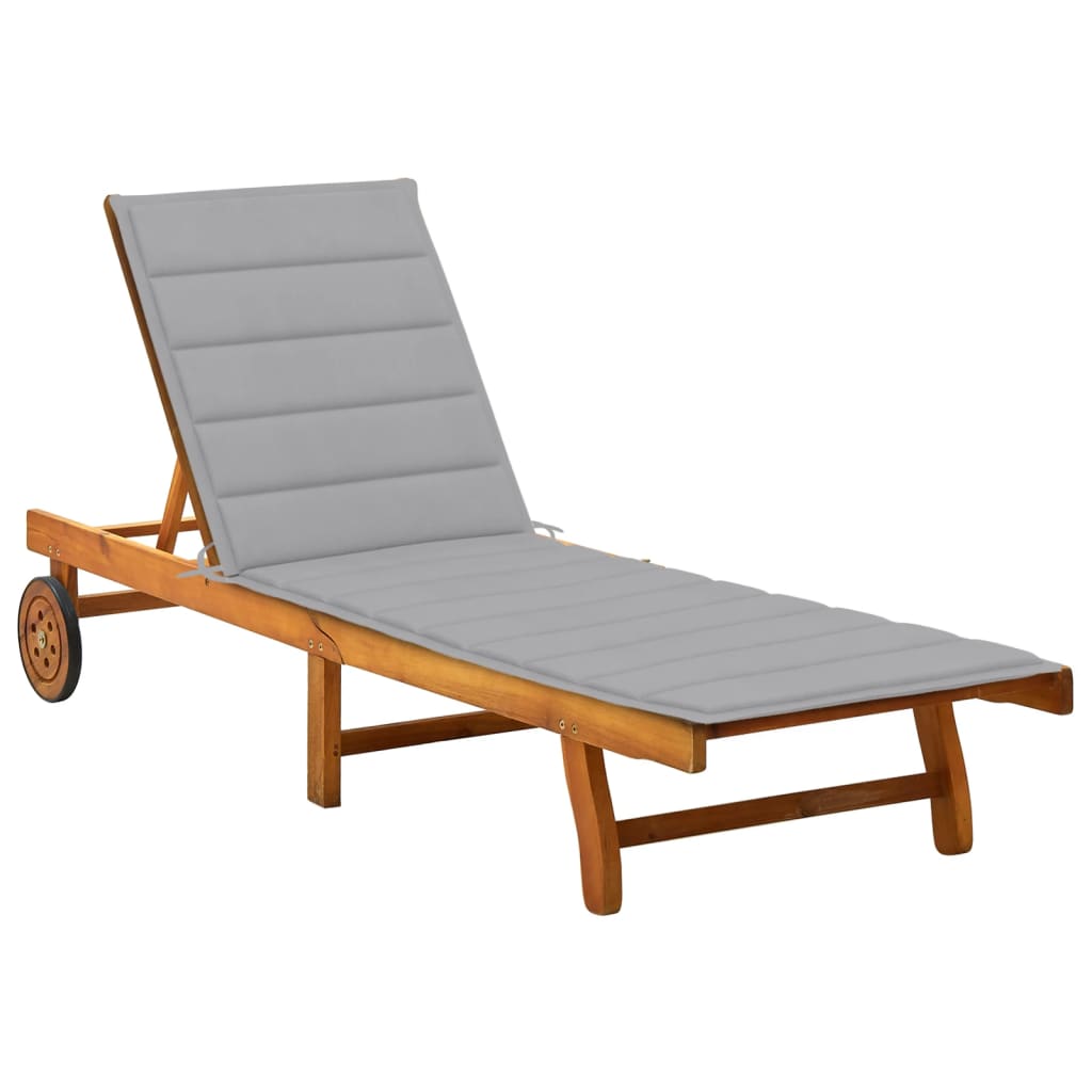 Chaise longue avec coussin en bois d'acacia massif