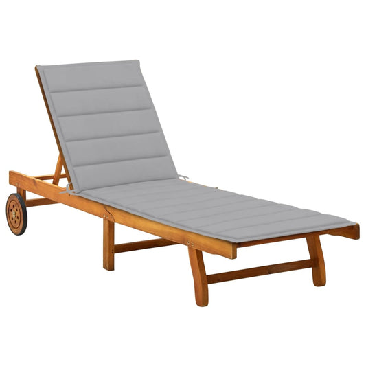 Chaise longue avec coussin en bois d'acacia massif