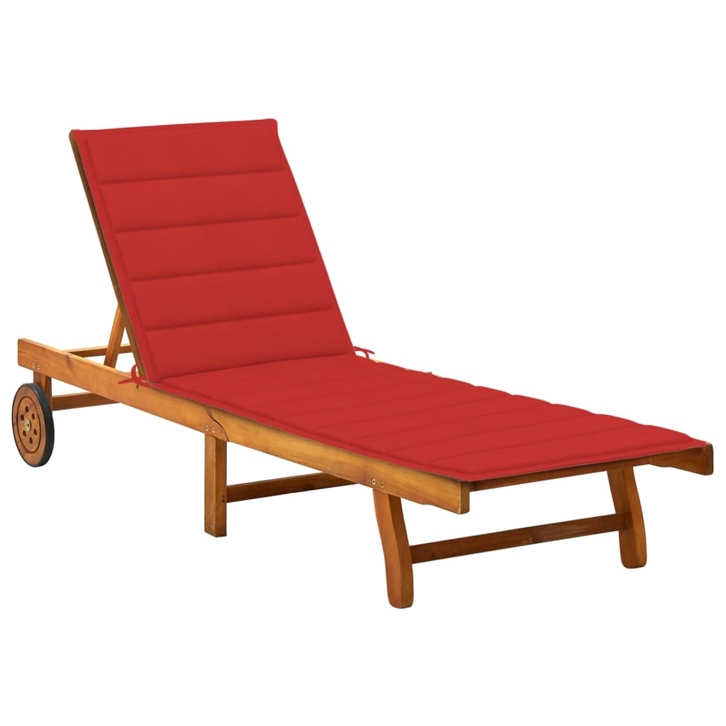 Chaise longue avec coussin en bois d'acacia massif