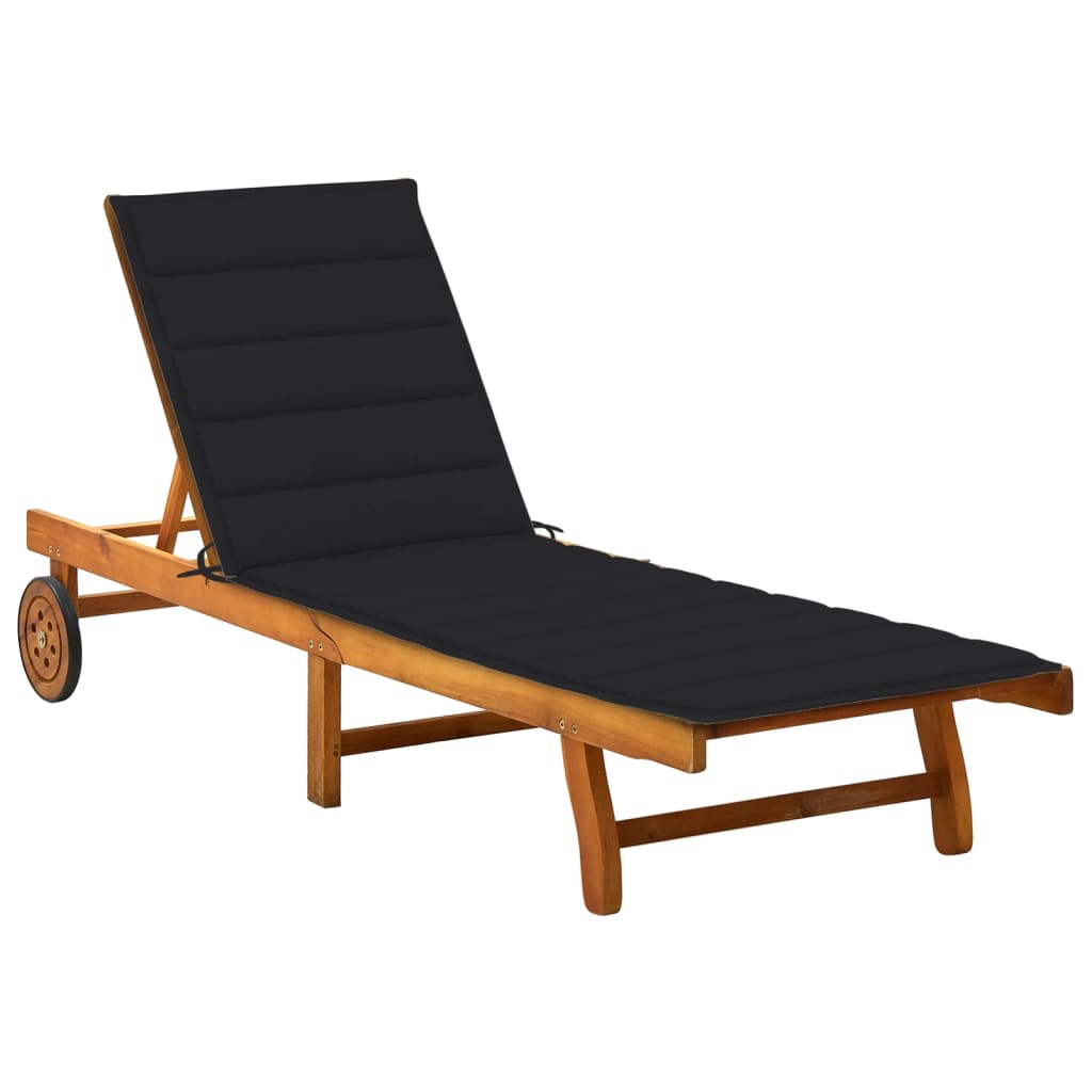 Chaise longue avec coussin en bois d'acacia massif