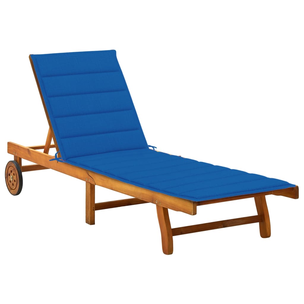 Chaise longue avec coussin en bois d'acacia massif