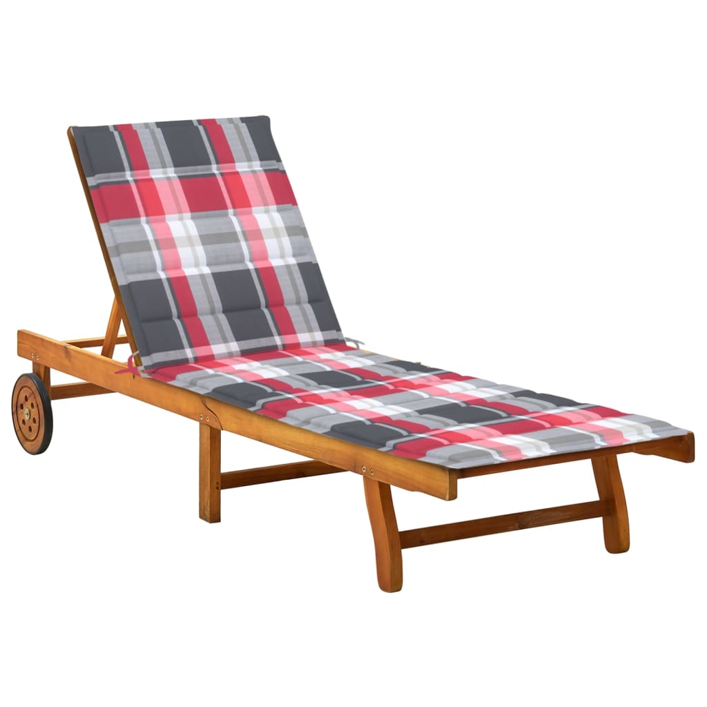 Chaise longue avec coussin en bois d'acacia massif