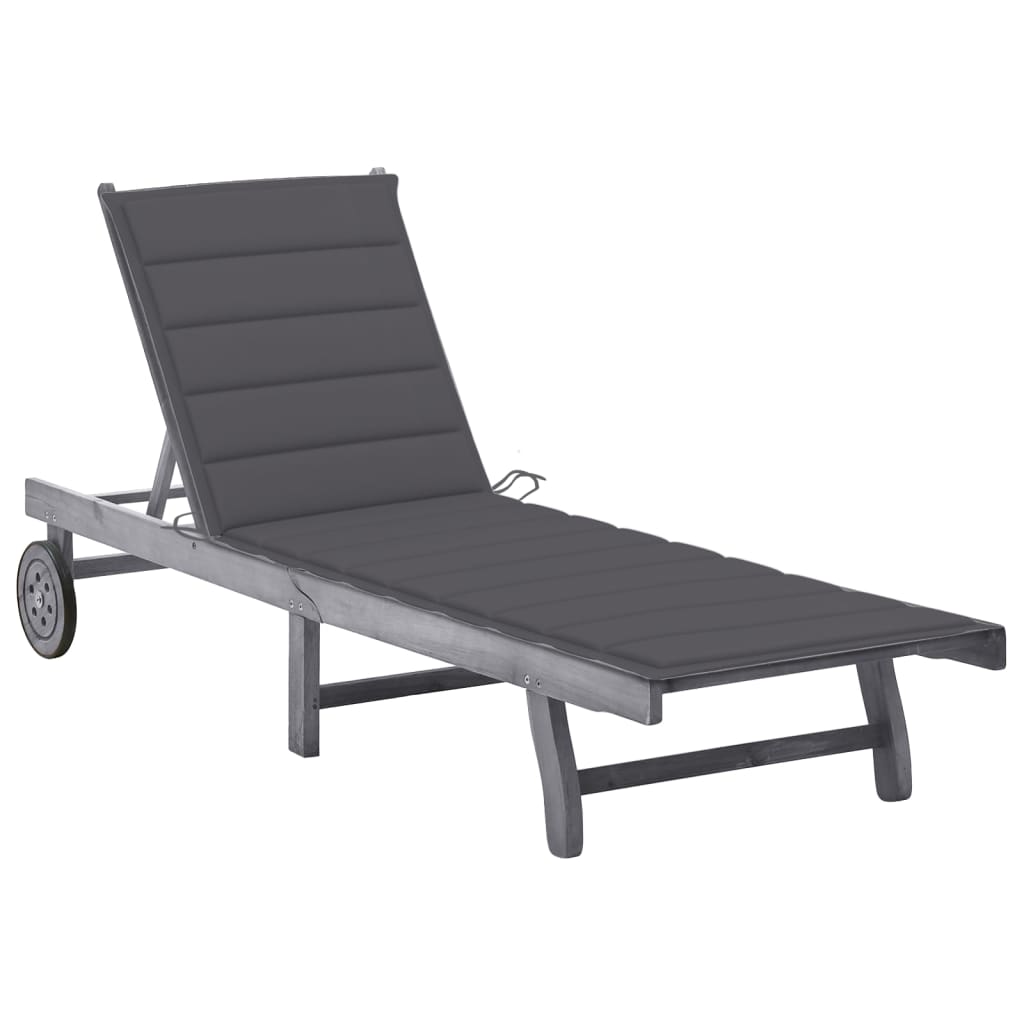 Bain de soleil avec coussin en bois massif d'acacia gris