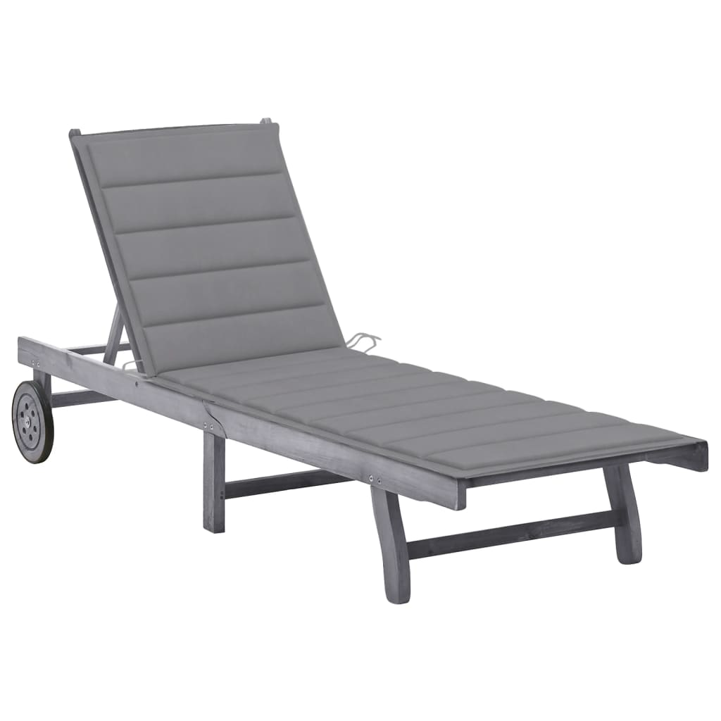 Bain de soleil avec coussin en bois massif d'acacia gris
