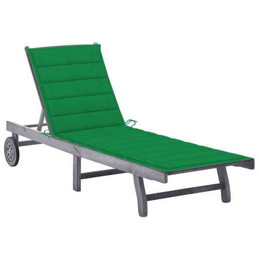 Bain de soleil avec coussin en bois massif d'acacia gris