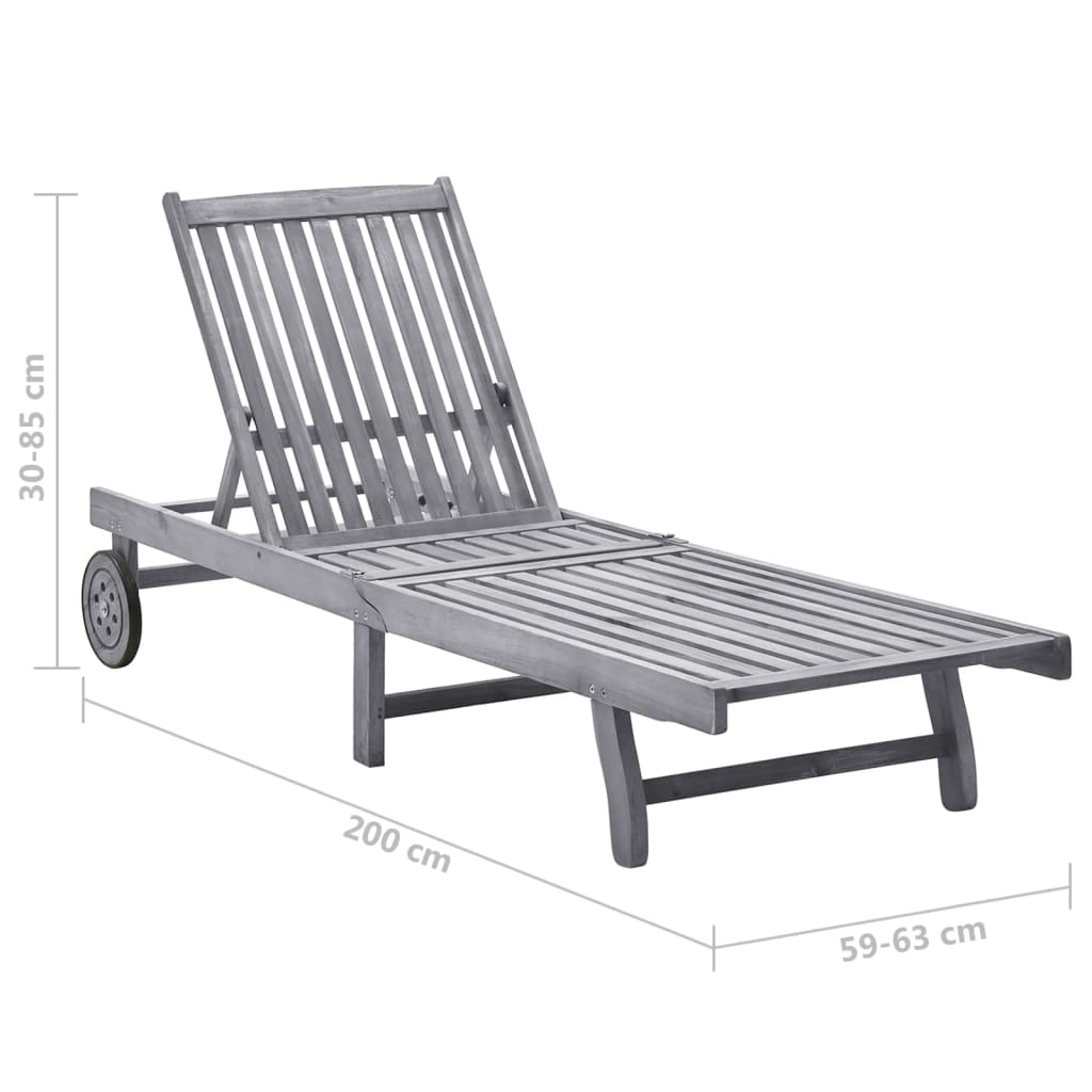 Bain de soleil avec coussin en bois massif d'acacia gris