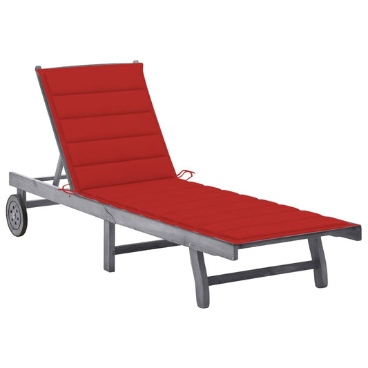 Bain de soleil avec coussin en bois massif d'acacia gris