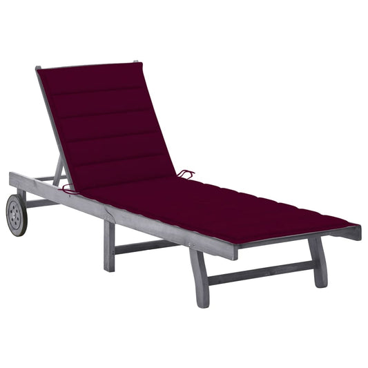 Bain de soleil avec coussin en bois massif d'acacia gris