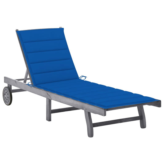 Bain de soleil avec coussin en bois massif d'acacia gris