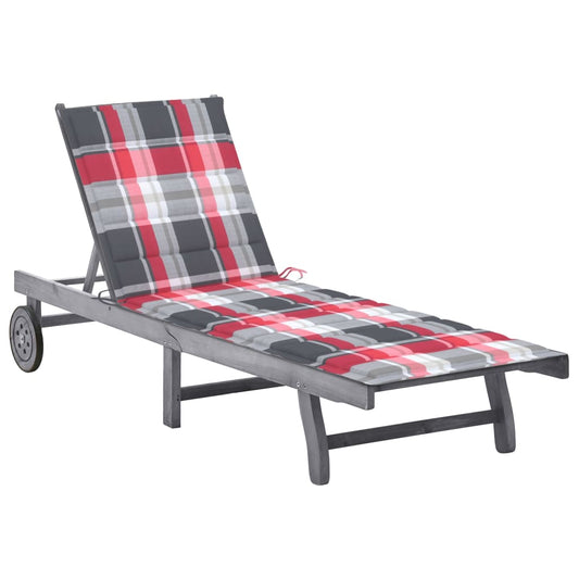Bain de soleil avec coussin en bois massif d'acacia gris