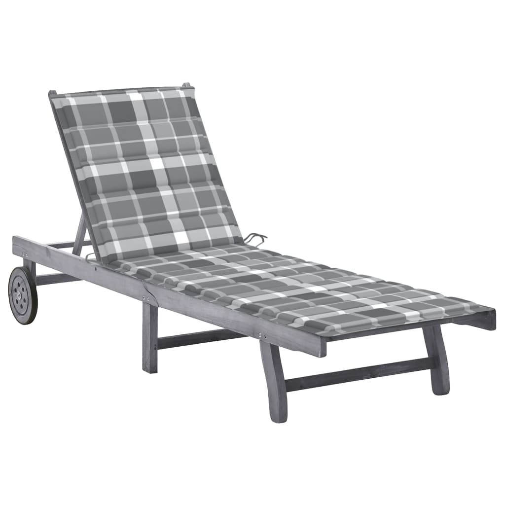 Bain de soleil avec coussin en bois massif d'acacia gris