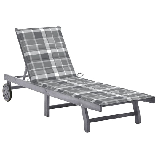 Bain de soleil avec coussin en bois massif d'acacia gris
