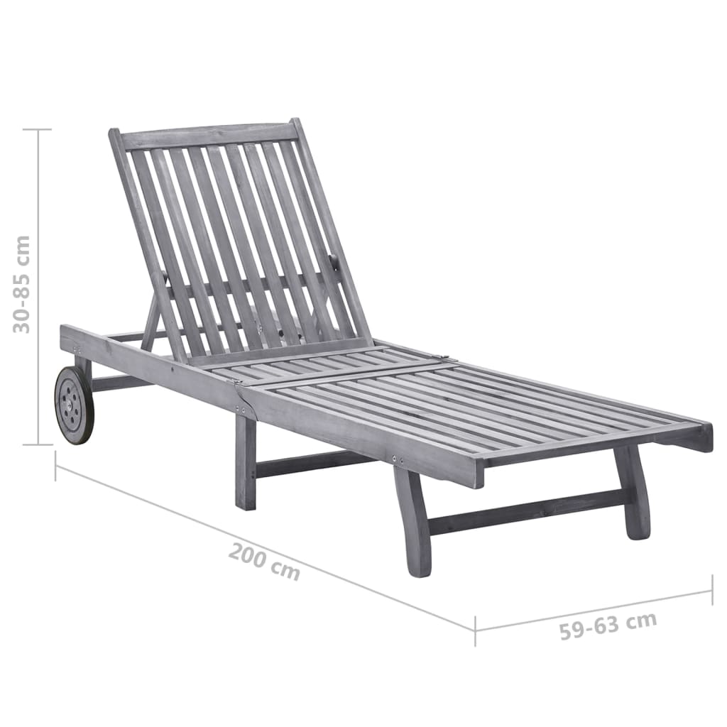 Bain de soleil avec coussin en bois massif d'acacia gris