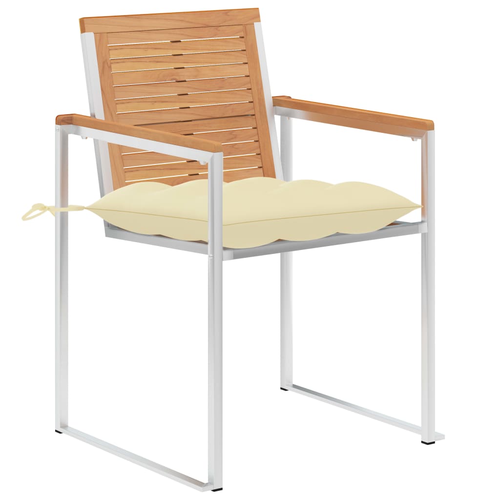 Gartenstühle mit Kissen 2 Stk. Massivholz Teak und Stahl