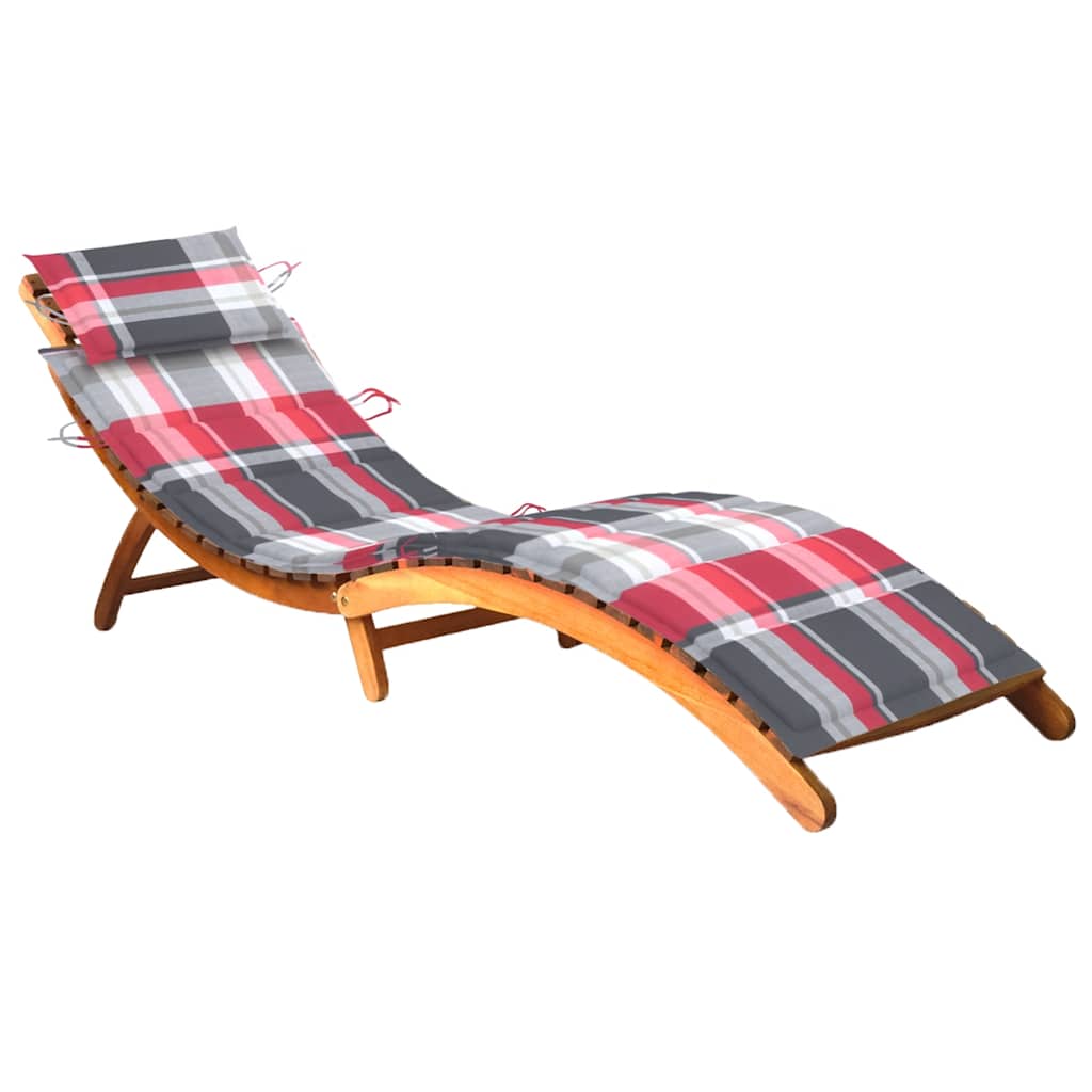 Chaise longue avec coussin en bois d'acacia massif