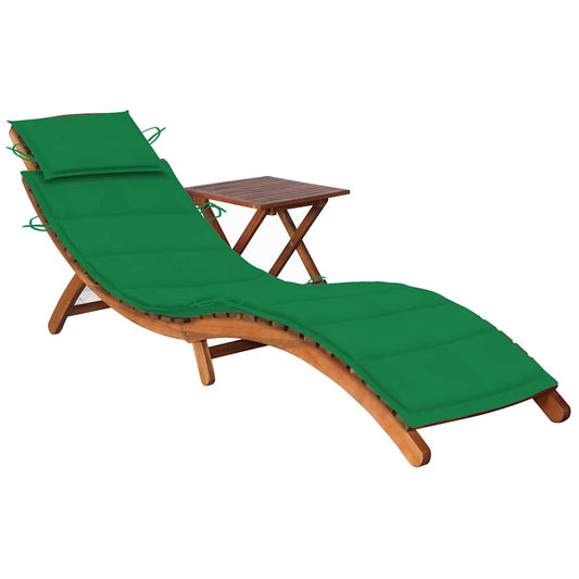 Chaise longue avec table et coussin en bois d'acacia massif