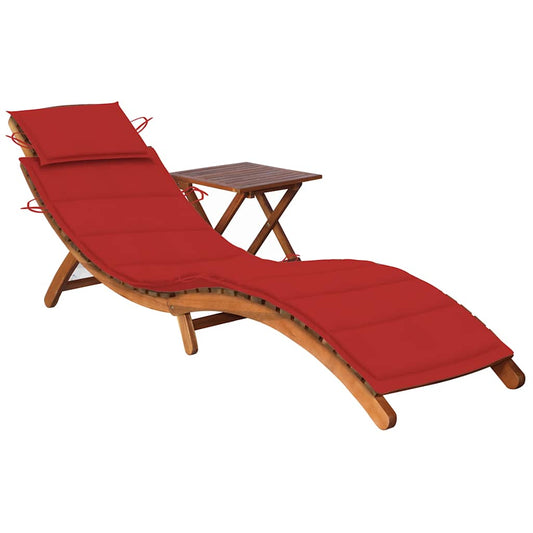 Chaise longue avec table et coussin en bois d'acacia massif