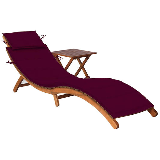 Chaise longue avec table et coussin en bois d'acacia massif