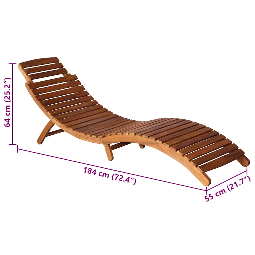 Chaise longue avec table et coussin en bois d'acacia massif