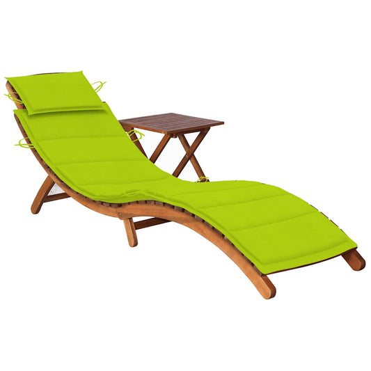 Chaise longue avec table et coussin en bois d'acacia massif