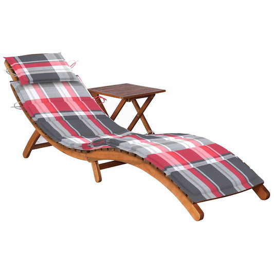Chaise longue avec table et coussin en bois d'acacia massif