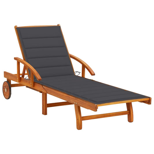 Chaise longue avec coussin en bois d'acacia massif
