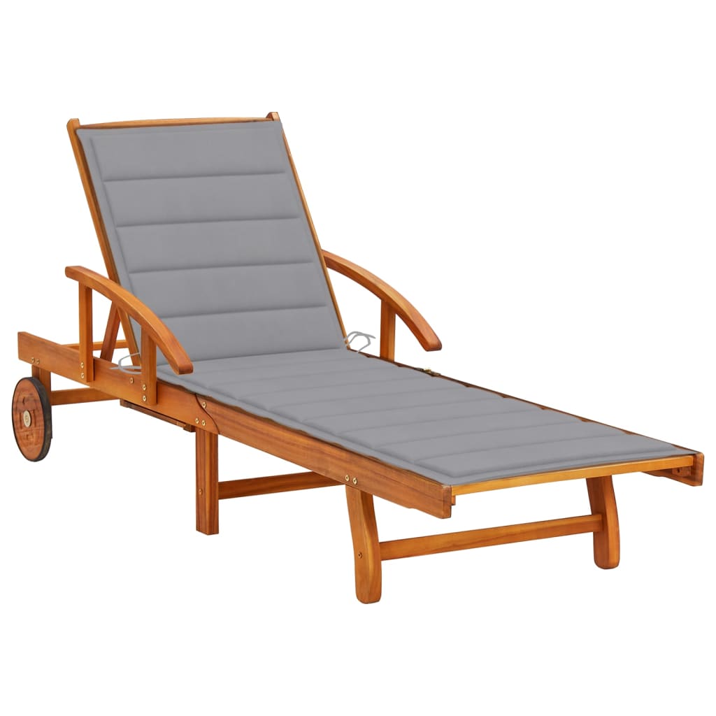 Chaise longue avec coussin en bois d'acacia massif