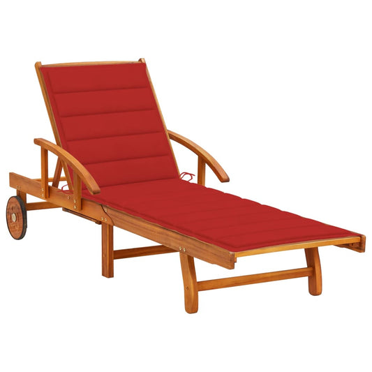 Chaise longue avec coussin en bois d'acacia massif