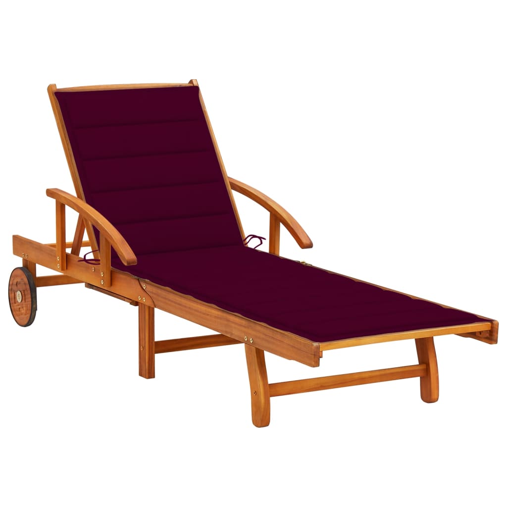 Chaise longue avec coussin en bois d'acacia massif