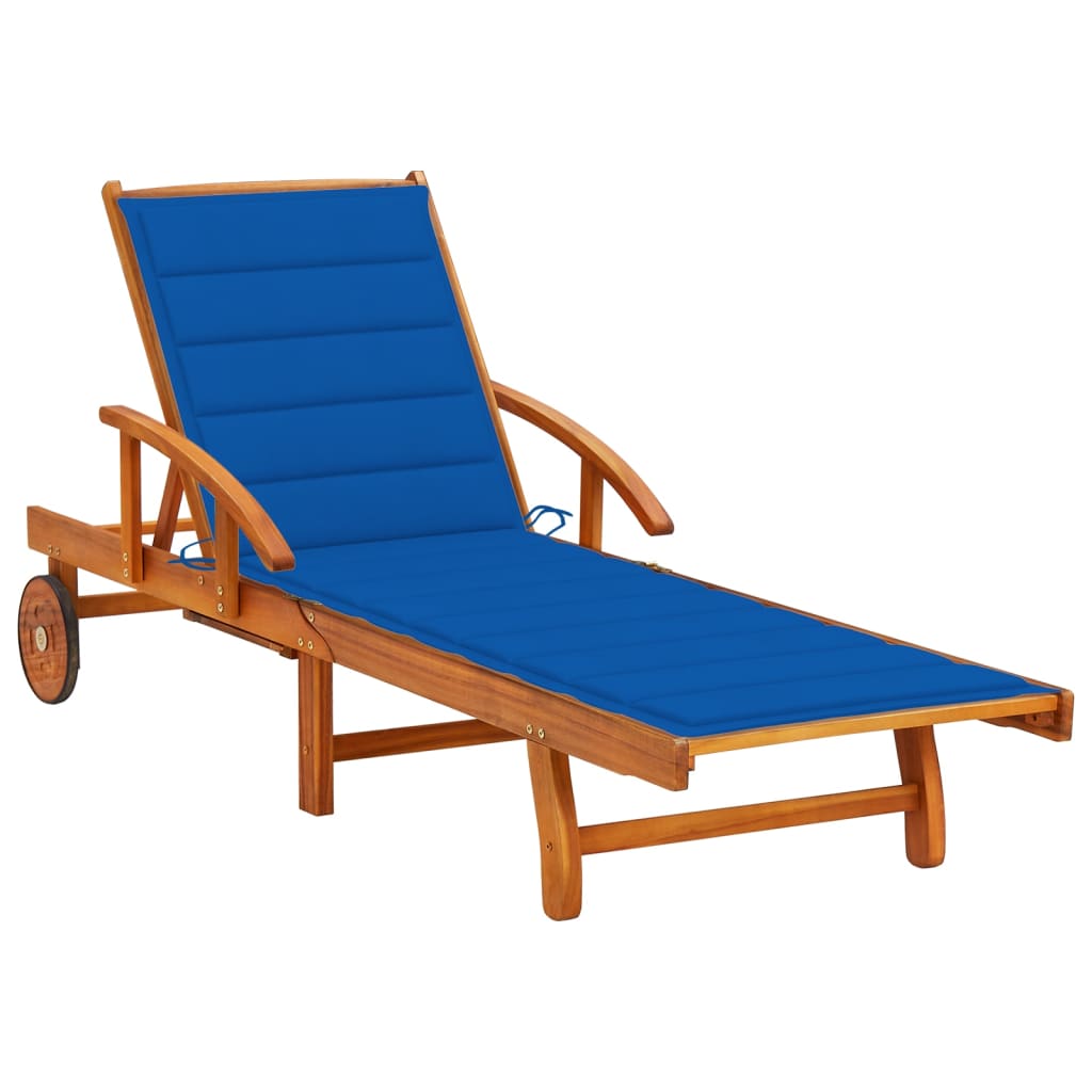 Chaise longue avec coussin en bois d'acacia massif
