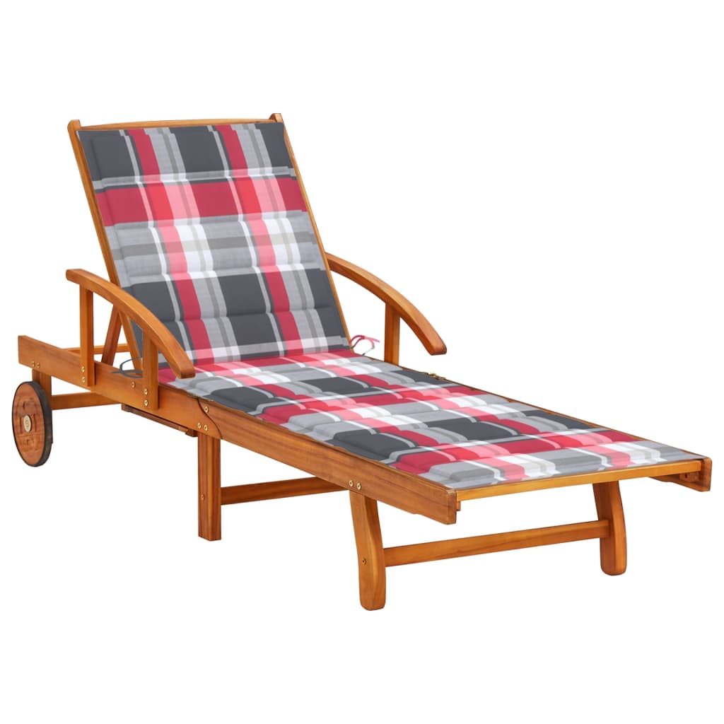 Chaise longue avec coussin en bois d'acacia massif