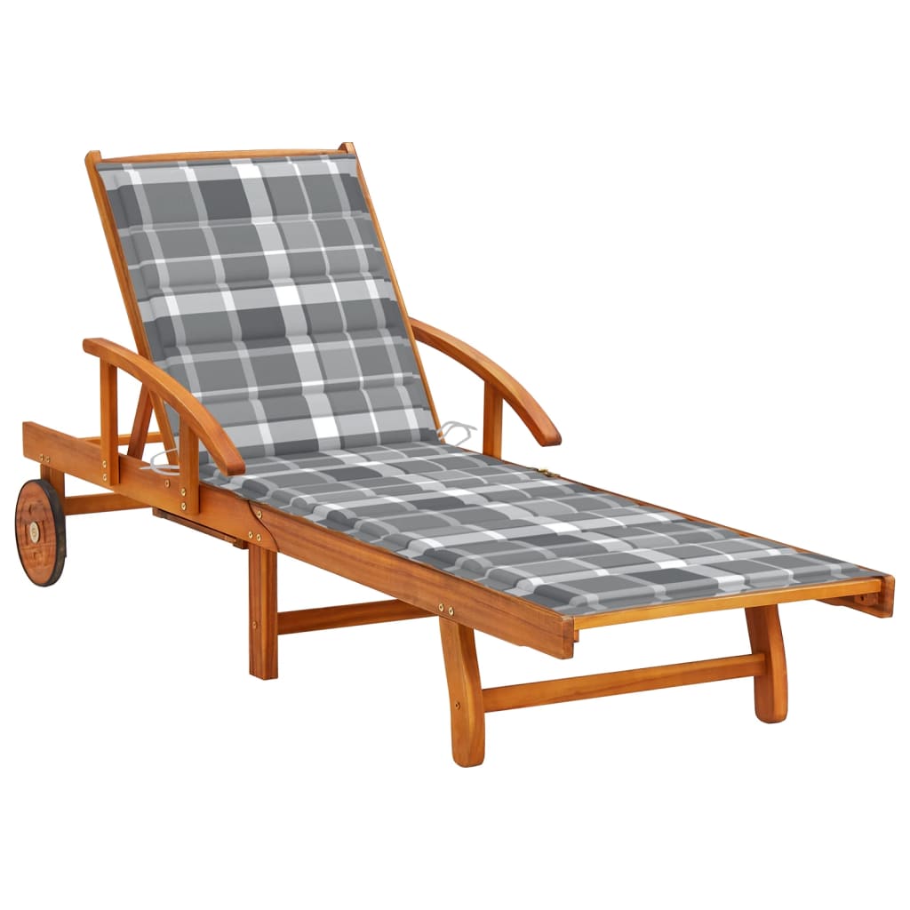 Chaise longue avec coussin en bois d'acacia massif