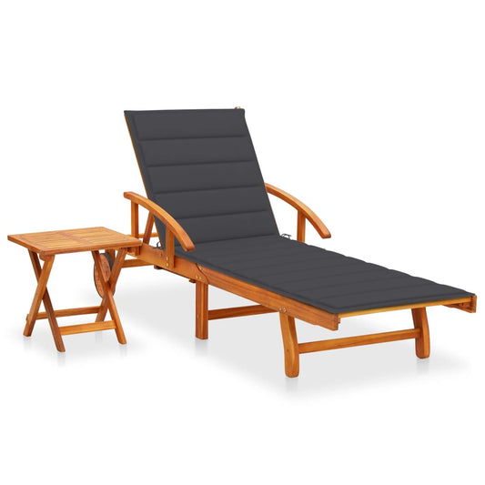 Chaise longue avec table et coussin en bois d'acacia massif