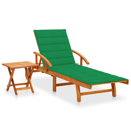 Chaise longue avec table et coussin en bois d'acacia massif