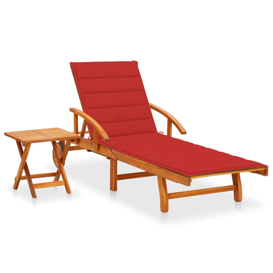 Chaise longue avec table et coussin en bois d'acacia massif