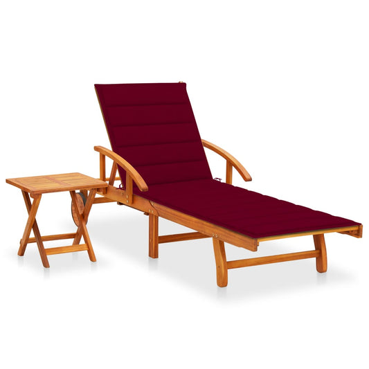Chaise longue avec table et coussin en bois d'acacia massif