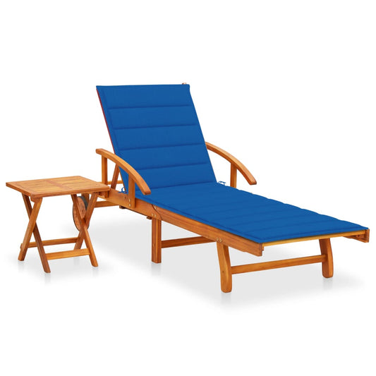 Chaise longue avec table et coussin en bois d'acacia massif
