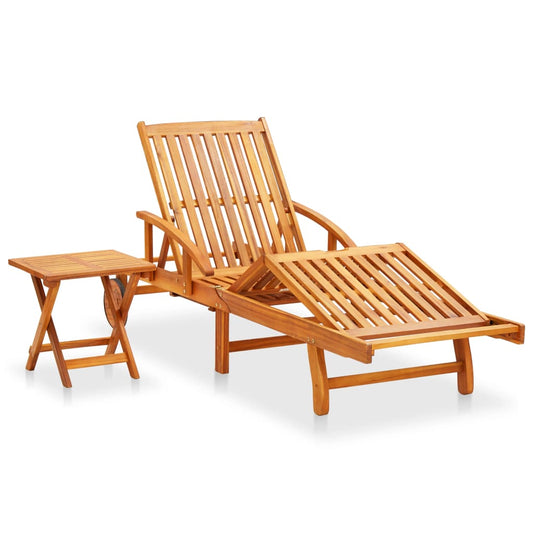 Chaise longue avec table et coussin en bois d'acacia massif