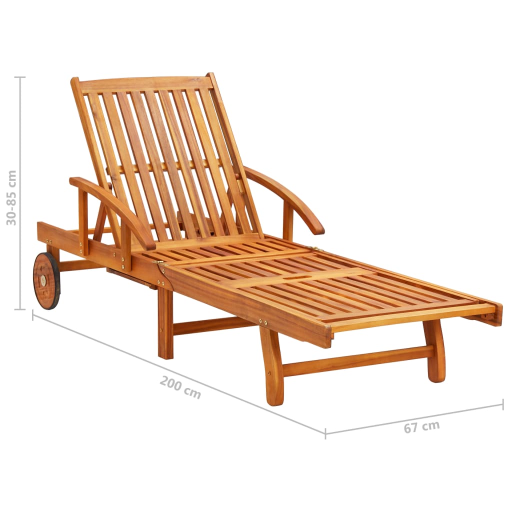 Chaise longue avec table et coussin en bois d'acacia massif