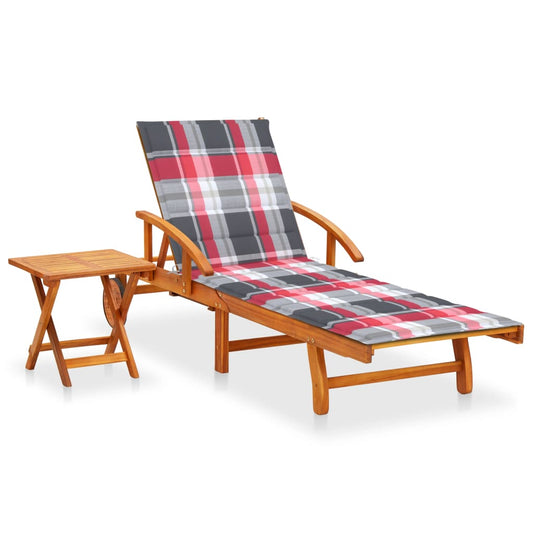 Chaise longue avec table et coussin en bois d'acacia massif