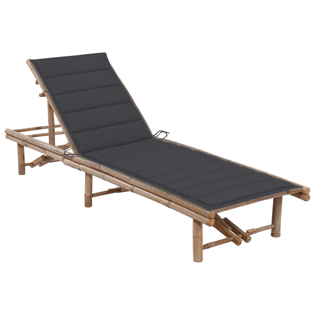 Chaise longue de jardin avec coussin en bambou