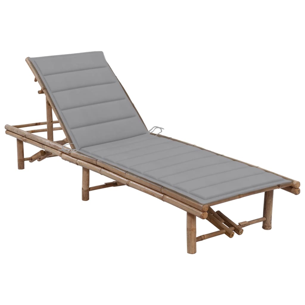 Chaise longue de jardin avec coussin en bambou
