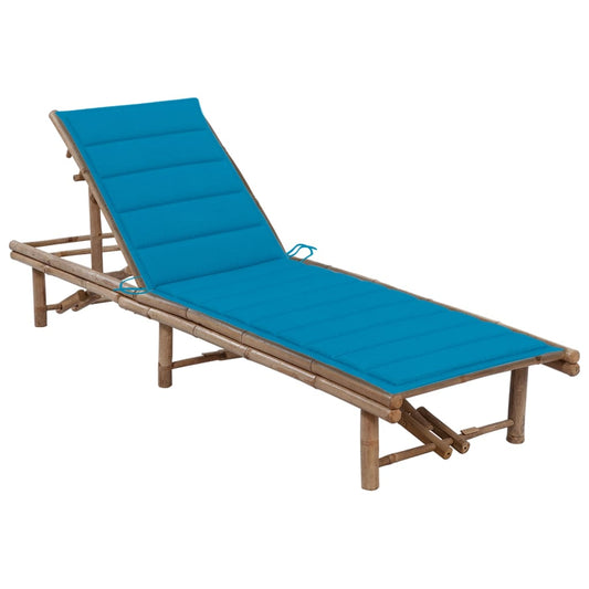 Chaise longue de jardin avec coussin en bambou