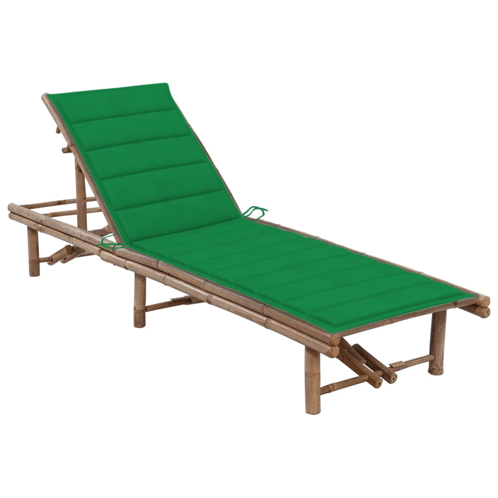 Chaise longue de jardin avec coussin en bambou