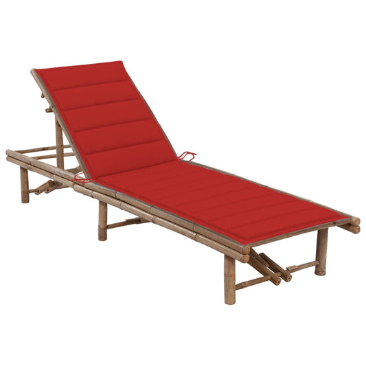 Chaise longue de jardin avec coussin en bambou