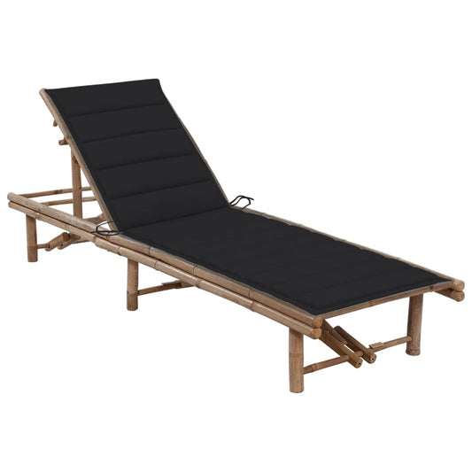 Chaise longue de jardin avec coussin en bambou