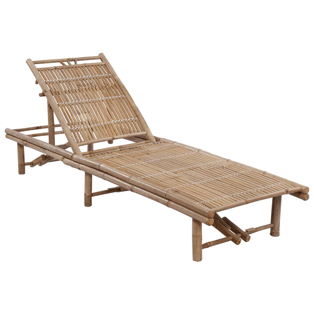 Chaise longue de jardin avec coussin en bambou