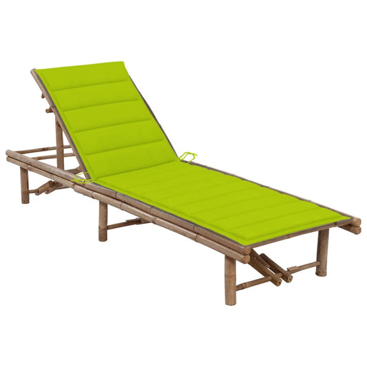 Chaise longue de jardin avec coussin en bambou