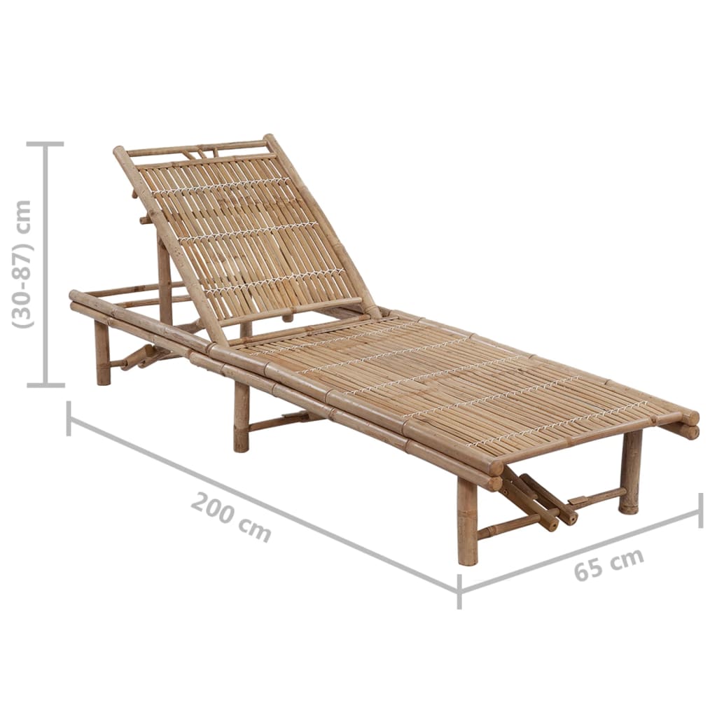 Chaise longue de jardin avec coussin en bambou